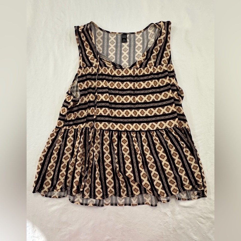 Emery Rose Brown‎ And Black Tribal Pattern Women’s Blouse 3XL fits like XL